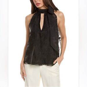 Ramy Brook Claudia floral tie neck sleeveless top black mesh NWT with Sz 8